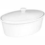Porcelain Whiteware Crockery Set - White Cookware Oval Casserole / Pie / Stew / Stock Pot & Lid - 262x188x155 (Single) - great for serving hot food from your oven