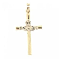 14KT Yellow Gold Dangle Cross Pendant-Claddagh Celtic