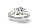 14K White Gold Genuine Oval White Topaz 3-Stone Ring