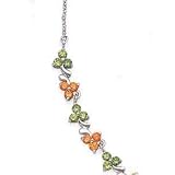 SILVER FLORAL NECKLACE WITH GREEN/ORANGE CZ 16"