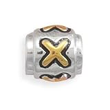 Spacer Bead Charm 14K Gold Over Sterling Silver X Kiss Design