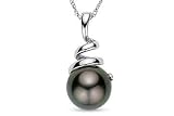 8-9mm Round Tahitian Pearl 14K White Gold Pendant w/Chain