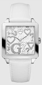 Guess #U85115L1 Women's Dazzling Hearts and G Icons Watch in White Watch
