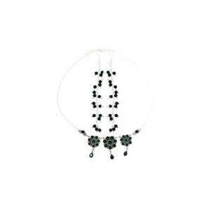 Girls Jewelry Set Silver Black Onyx Earrings and Ring (gnklcs