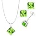 FANTOM 925 Sterling Silver Princess Cut Simulated Peridot Pendant and Earrings Combo Gift Set-...