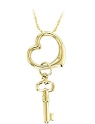 10k Yellow Gold Heart & Key Open Center Dangle Womens Fashion Pendant YG New
