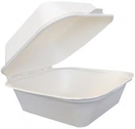 6" x 6" x 3" White 1 Compartment Pulp Hinged Container - 400 per case