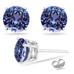 1.00 Ct Round AAA of 5 mm Tanzanite Stud Earrings in Platinum
