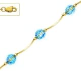 14k Yellow 6 mm Round Light-Blue Crystal Necklace - Choice 16-inch