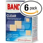 Band-Aid Brand Adhesive Bandages, Clear Transparent, 45-Count Assorted Sizes (Pack of 6) by Band-Aid