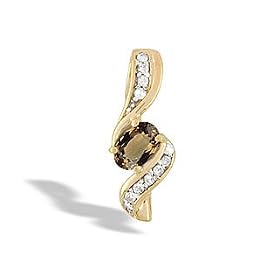 14K Yellow Gold Genuine Oval Smoky Quartz and Diamond Pendant by Jewels For Me