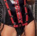 21WW0Y4NJWL Vinyl Cupless Corset with boning, Adjustable and detachable Garters, shown with item EMV9227 in Small, Medium, Large, X Large, 1X, 2X, 3X