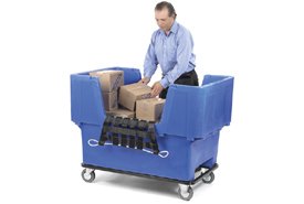 Blue Easy Access 18 Bushel Plastic Box Truck With Attached Cargo Netting