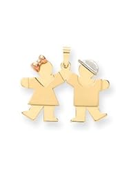 Genuine IceCarats Designer Jewelry Gift 14K Tri-Color Small Girl On Left & Boy On Right Engravable Charm