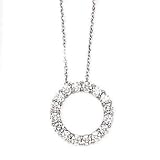 14k White Gold Link Chain with Diamond Circle Pendant Necklace- 18 IN (1.00ctw)