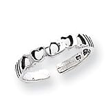 Sterling Silver Antiqued Cut-out Hearts Toe Ring