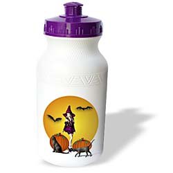 Renderly Yours Autumn And Halloween - Cute Witch With Cats Bats and Pumpkins - Water Bottles