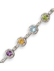Sterling Silver 7 Inch Semi-precious & Diamond Bracelet - 7 Inch