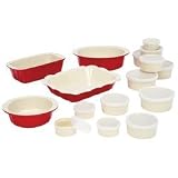 Wyndham House 28pc Red Cream Ceramic Baw 8inch Round Casserole Microwave Safe Gift Boxed