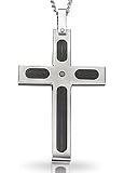 Cross Pendant with Black Cable Inlay and 1-05ct Genuine Black Diamond complete with 27 Stainless Steel Curb Chain.