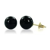 14 KT Yellow Gold Black Onyx Gemstone 14K Stud Post Ball Earrings