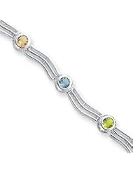 Sterling Silver 7inch Polished Fancy Rainbow CZ Bracelet