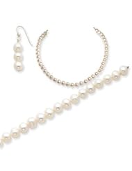 Genuine IceCarats Designer Jewelry Gift Sterling Silver Freshwater Cultured Pearl Necklace/Earrings/Bracelet Set