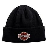 Harley Davidson Men's Bar & Shield Cuffed Knit Cap / Hat. 100% acrylic. Embroidered Bar & Shield logo on front of turn up cuff. 99582-08VM