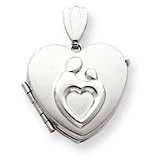 14k White Gold Heart Family Mother & Child Locket