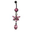 Black Bioplast Belly Ring with Pink Australian Crystals - 14g/5mm ball