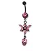 Black Bioplast Belly Ring with Pink Australian Crystals - 14g/5mm ball