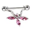 Stainless Steel Shields Nipple Ring with Pink CZ - Sold Individually