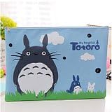 Totoro Canvas Pencil Bags/Wallets with attached strap Totoro Keychain (Light Blue Canvas)