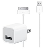 USB Wall Adapter Charger with USB to Dock Connector cable compatible with iPhone 3G, 3GS, 4