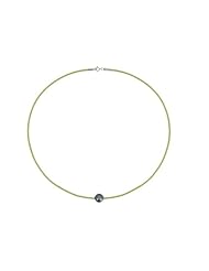 Les Poulettes Jewels - Pearl Necklace on Waxed Cord - Dark Grey 8-9 mm Freshwater Pearl and Green Waxed Cord
