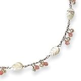 Sterling Silver Cultured Pearl/Mother of Pearl & Cherry Quartz Necklace - 16 Inch