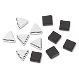 Silver Triangle & Metallic Black Square Magnets, Six of Each Color, 12 per Pack