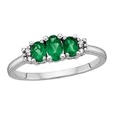 10kt. White Gold , Natural Emerald Three Stone Ring