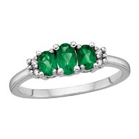 10kt. White Gold , Natural Emerald Three Stone Ring