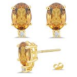 0.06 Ct Diamond & 8.02 Ct Citrine Stud Earrings in 14K Yellow Gold