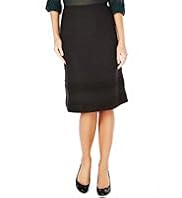 Linen Blend Knee Length Lace Trim Skirt