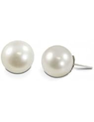 14K white gold 12mm freshwater cultured pearl stud earrings.