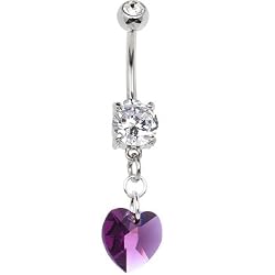 Austrian Crystal Heart February Birthstone Belly Ring