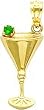 14K Gold Martini Glass with Green CZ Olive Pendant