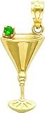 14K Gold Martini Glass with Green CZ Olive Pendant New