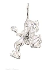 Sterling Silver 18" .8mm Wide Box Chain Necklace With Partially 3D Small Diamond Cut Frog Animal Pendant