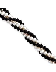 14k Twisted Onyx & Cultured Pearl 2 Strand Necklace - PR16-18"