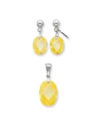 Genuine IceCarats Designer Jewelry Gift Sterling Silver Yellow Cz Earring & Pendant Set