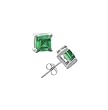 Silver Emerald Gemstone Princess Cut Stud Earrings - 4 mm