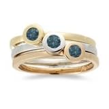0.20 Ct Blue Diamond Stack Bands in 14K Three Tone Gold